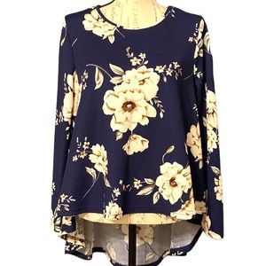 Shein Beautiful Medium Shein Navy Blue with Beige/Brownish Floral Blouse.